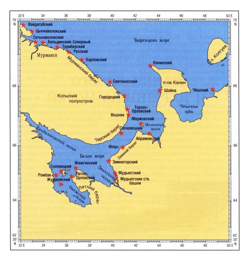 Карта маяков Белого моря. Источник фото: http://www.mayachnik.ru/sites/default/files/image18.jpeg.