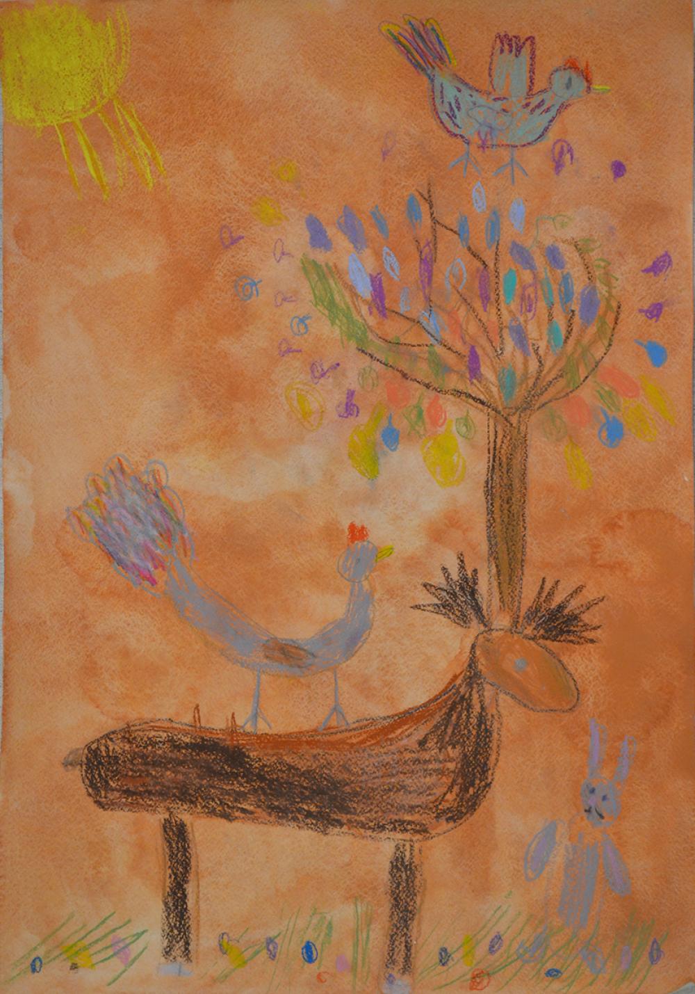 Работа из серии «Олень – древесные рога». Лобанова Вика, 6 лет